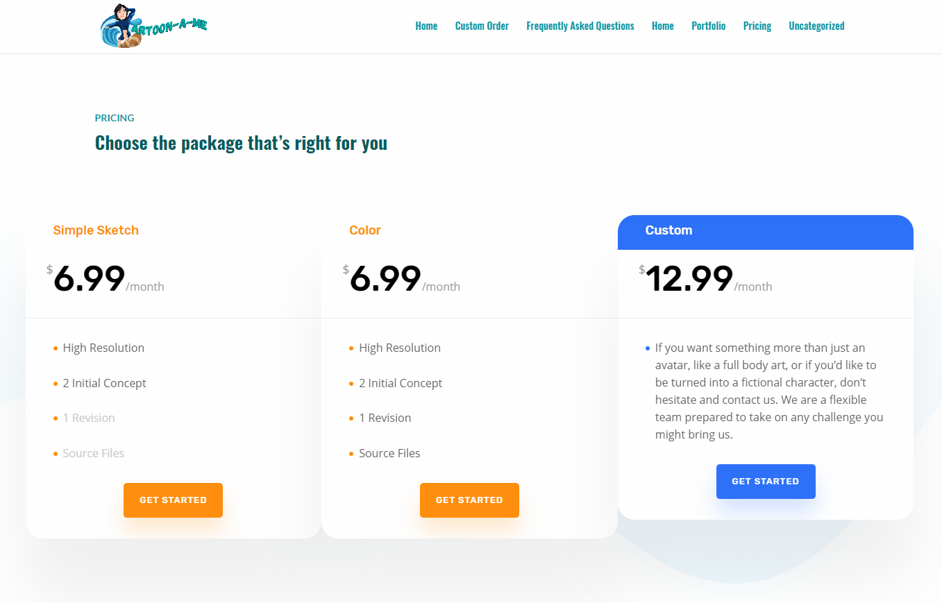 Cartoon a me pricing